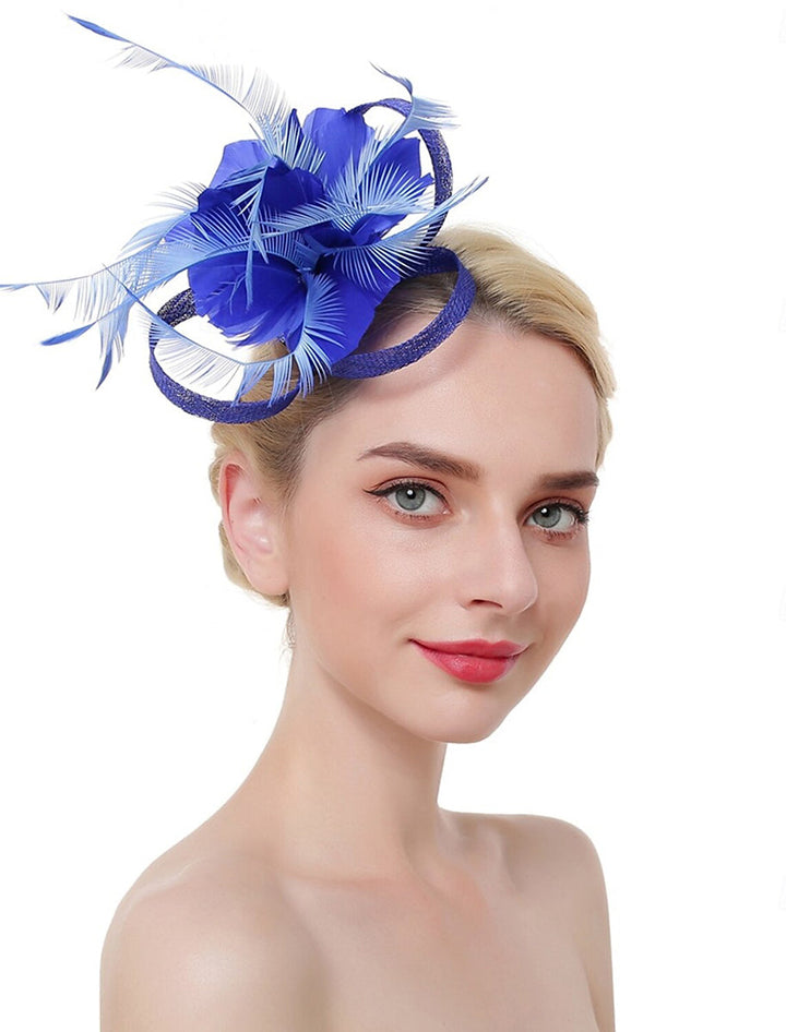 Luxury Organza Fedora Hat Horse Race Simple Feather Pure colour Headpiece/Veil Hat