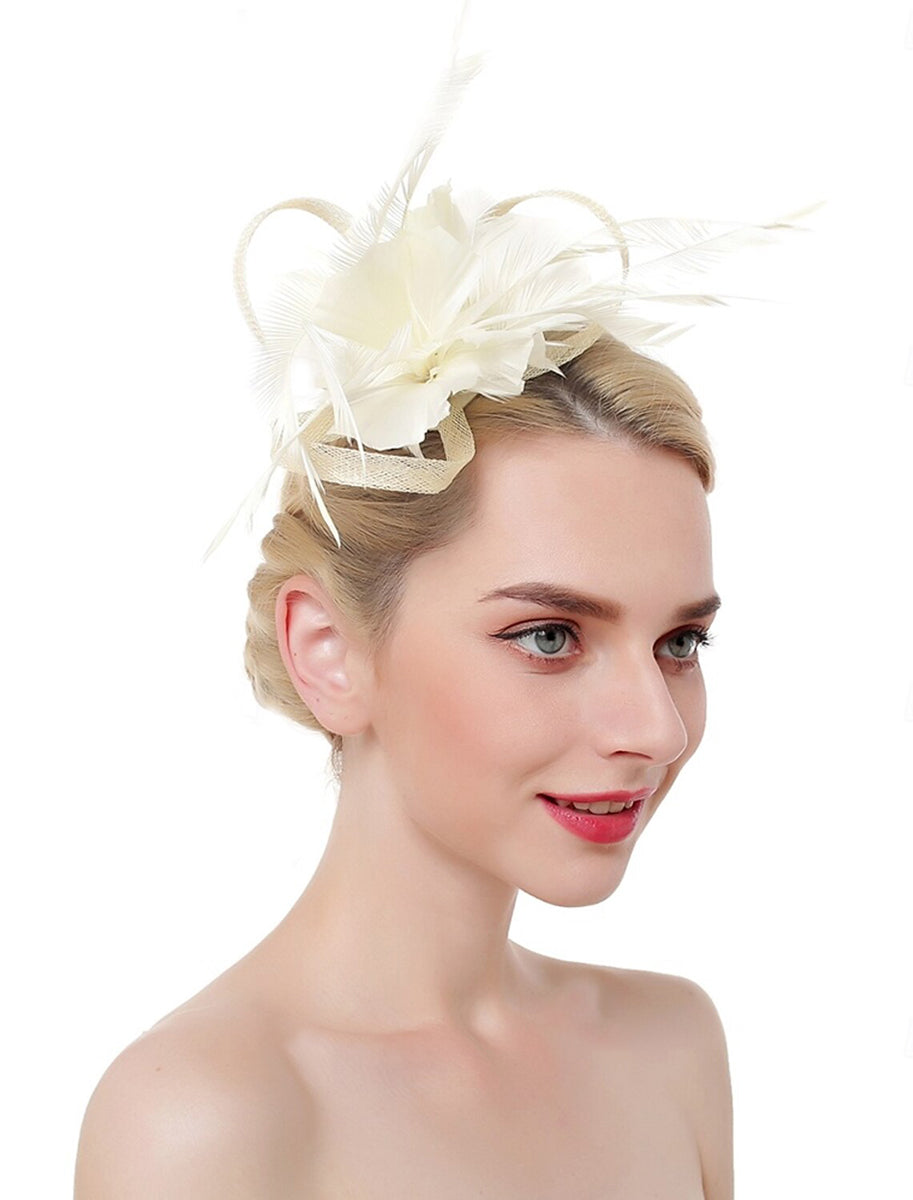 Luxury Organza Fedora Hat Horse Race Simple Feather Pure colour Headpiece/Veil Hat