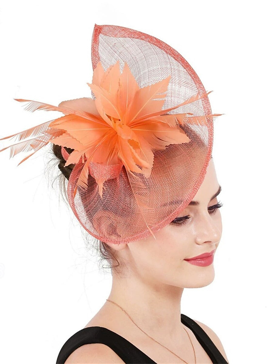 Faux Linen Fedora Hat Elegant Party Floral Feather Headpiece/Headwear