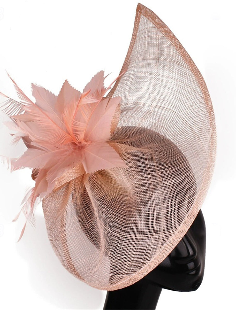 Faux Linen Fedora Hat Elegant Party Floral Feather Headpiece/Headwear