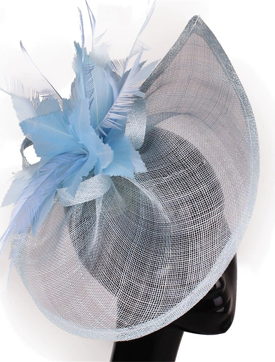 Faux Linen Fedora Hat Elegant Party Floral Feather Headpiece/Headwear
