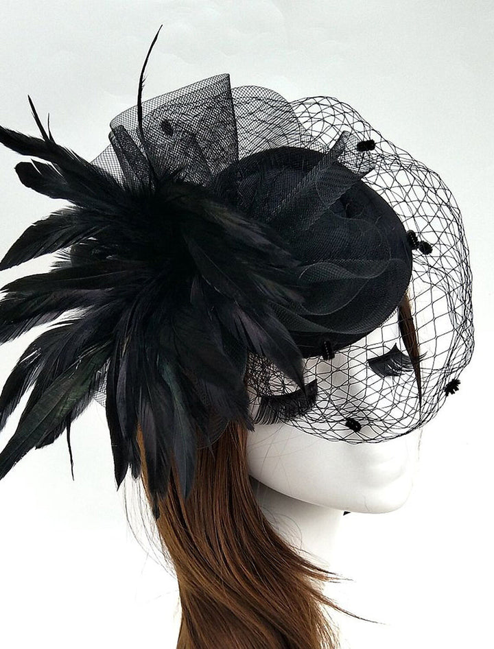 Black Feather Wedding Horse Race Ladies Day Net Headpiece/Headwear
