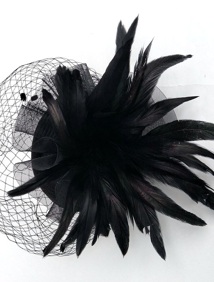 Black Feather Wedding Horse Race Ladies Day Net Headpiece/Headwear