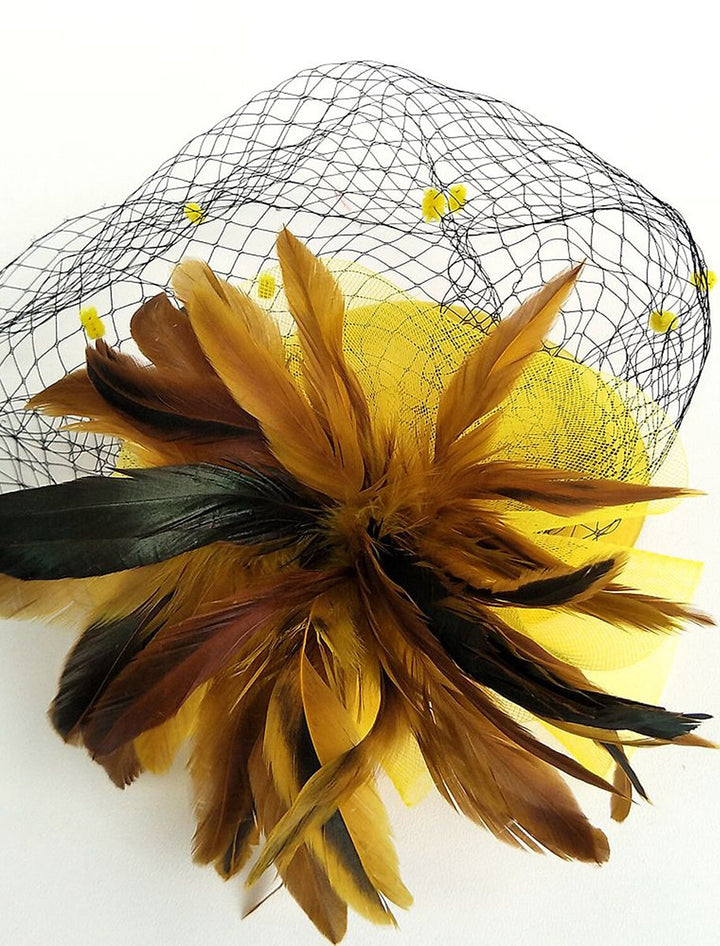 Black Feather Wedding Horse Race Ladies Day Net Headpiece/Headwear