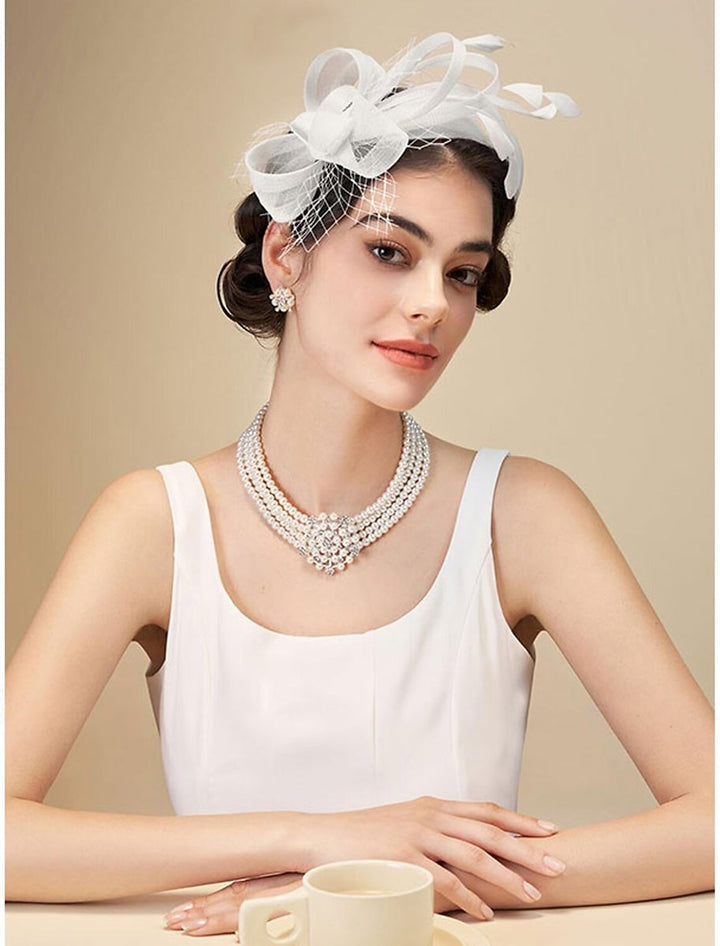 Simple White Feather Tea Party Cocktail Ladies Day Tulle Fascinator/Headband