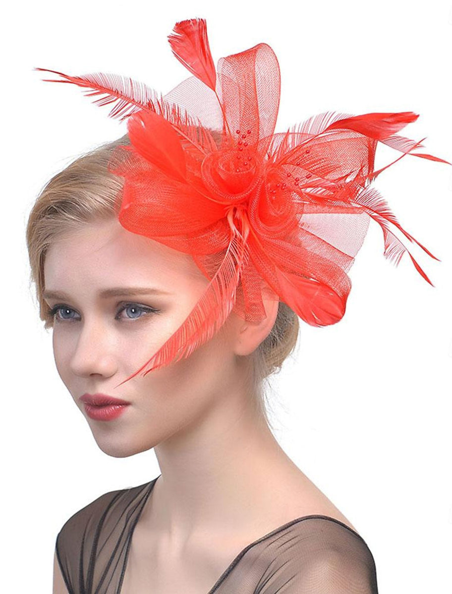 Women's Fedora Hat Veil Wedding Party Flower Feather Vintage Fascinator/Headband