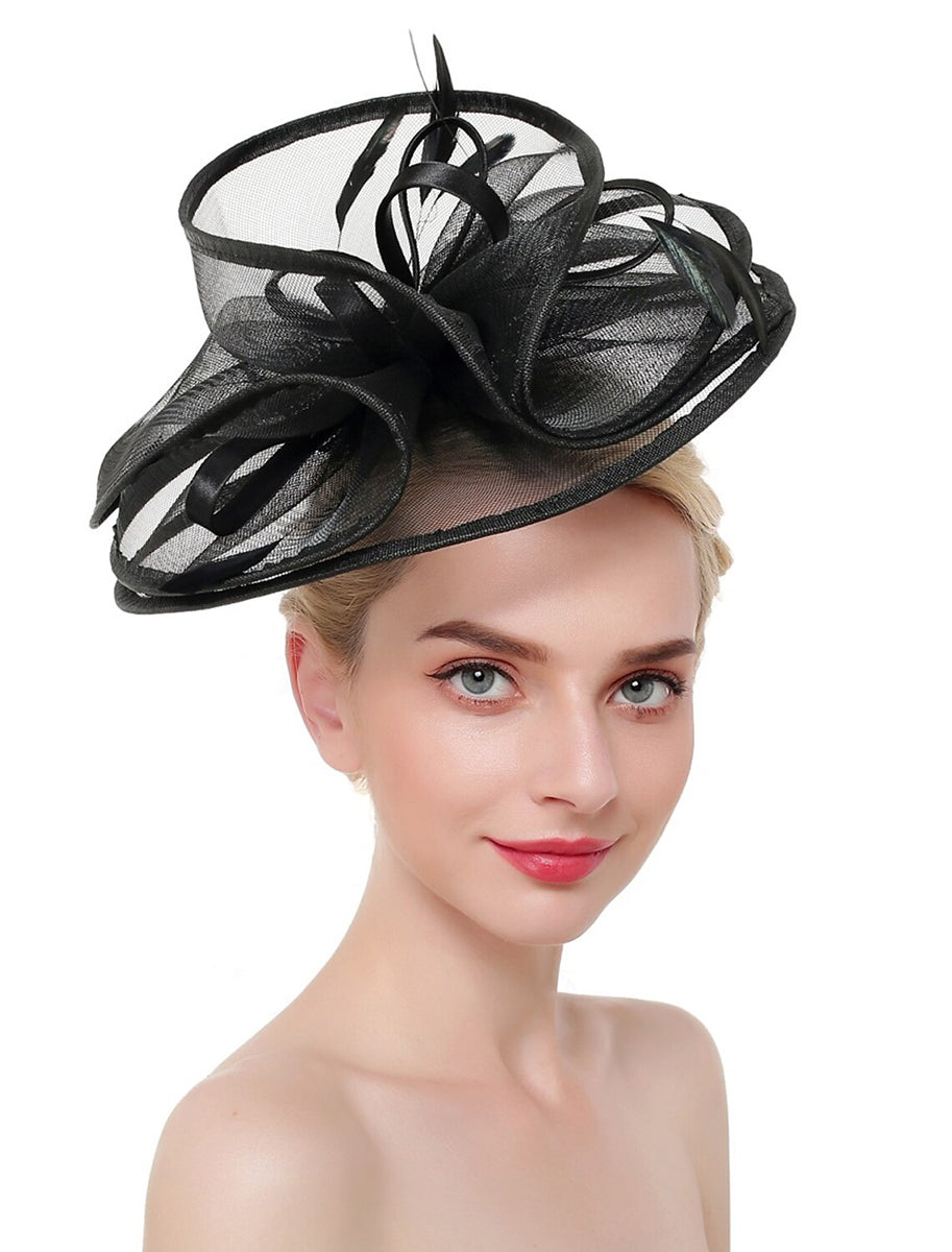 Exaggerated Retro Organza Ladies Day Feather Luxury Bowler Hat/Fascinator