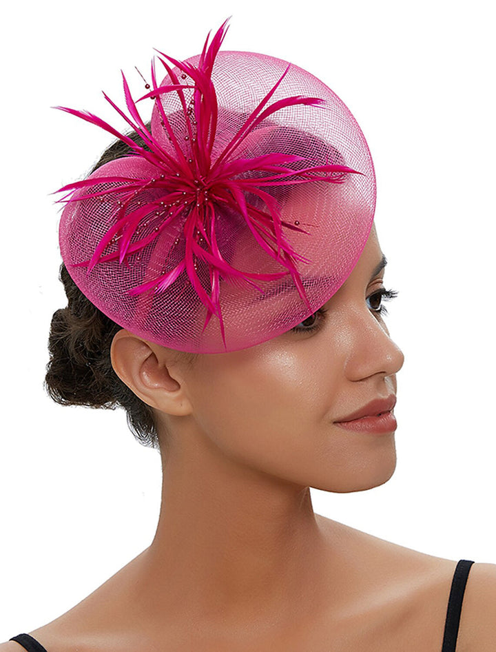Fuchsia Cute Ladies Day Wedding Party Cocktail Feather Kentucky Derby Hat/Fascinator