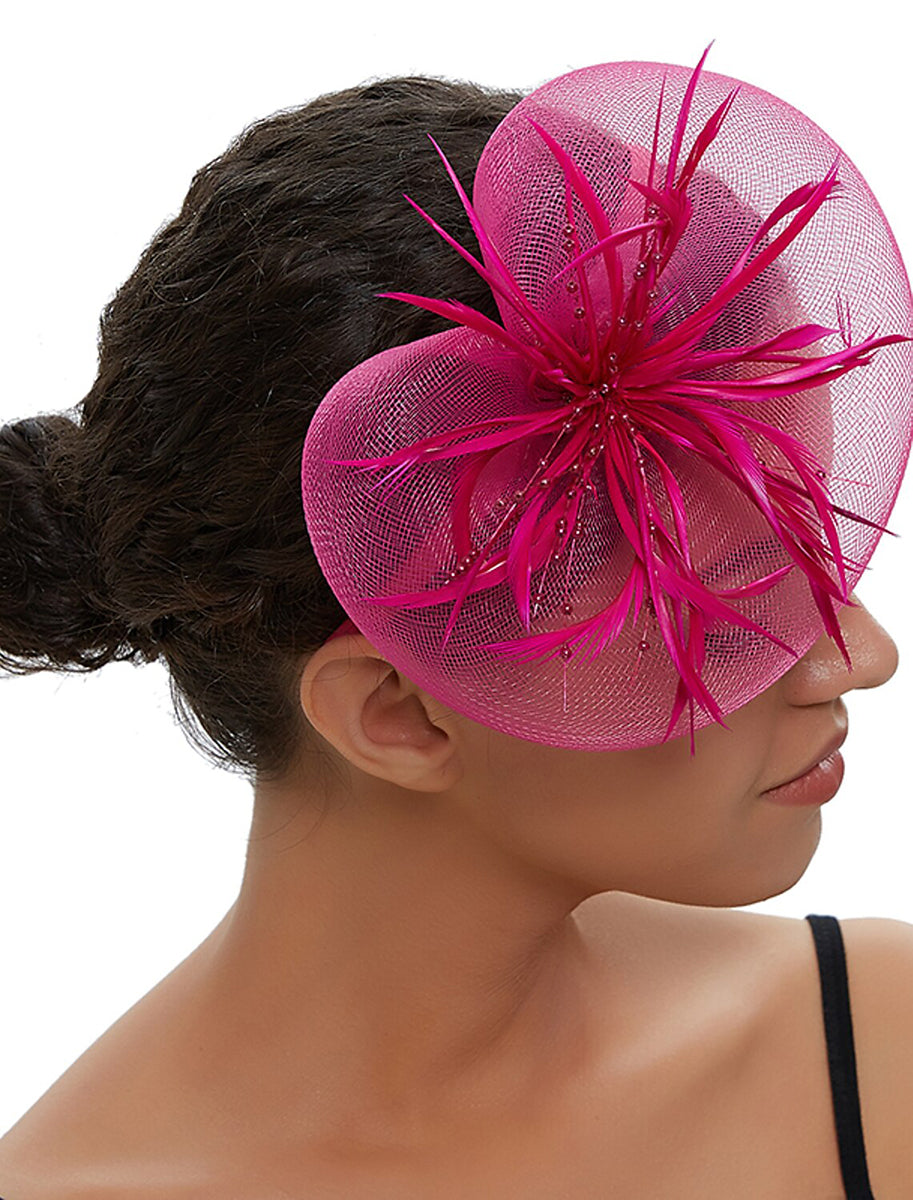 Fuchsia Cute Ladies Day Wedding Party Cocktail Feather Kentucky Derby Hat/Fascinator