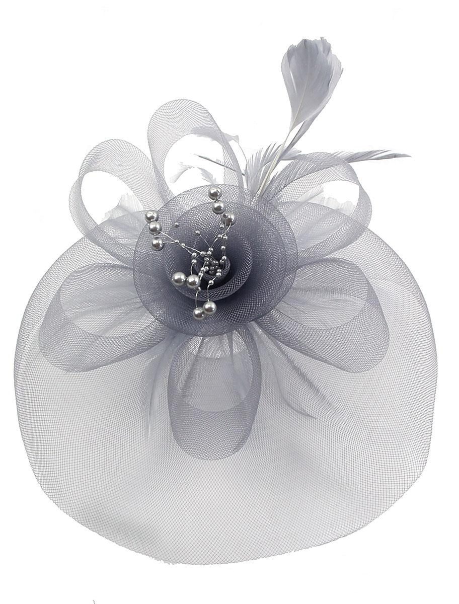 Vintage Organza Horse Race Cocktail Party Feather Veil Hat/Headpiece With Bow