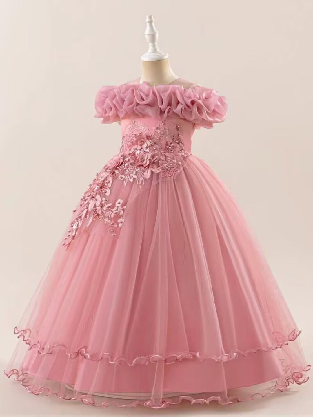 Ball-Gown Off-the-shoulder Sleeveless Flower Girl Dresses with Appliques & Embroidery