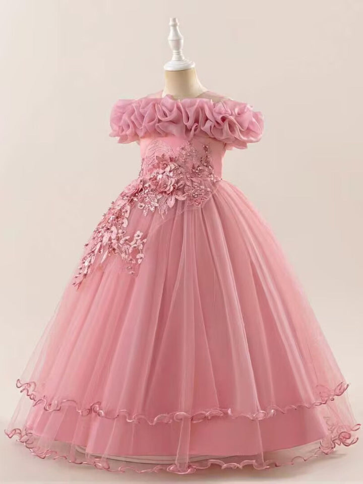 Ball-Gown Off-the-shoulder Sleeveless Flower Girl Dresses with Appliques & Embroidery