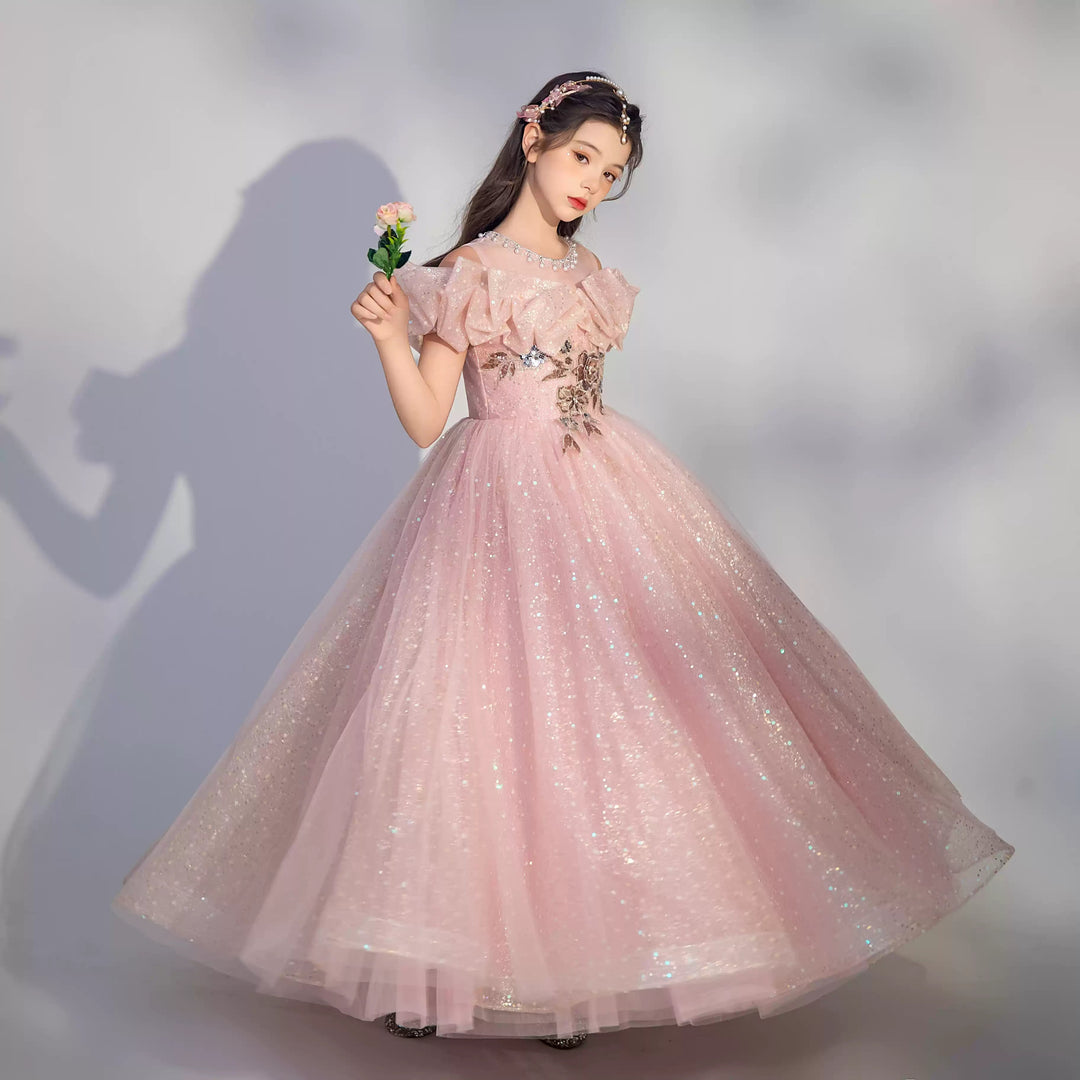 Off-the-Should Floor Length A-Line/Princess Embroidery Girl Party Dresses