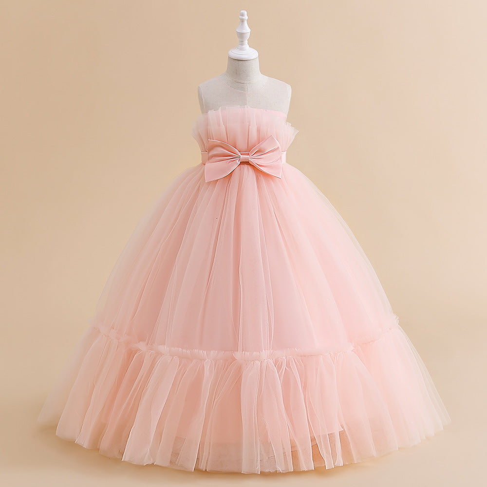 A-Line/Princess Sleeveless Floor Length Flower Girl Party Dresses with Bow