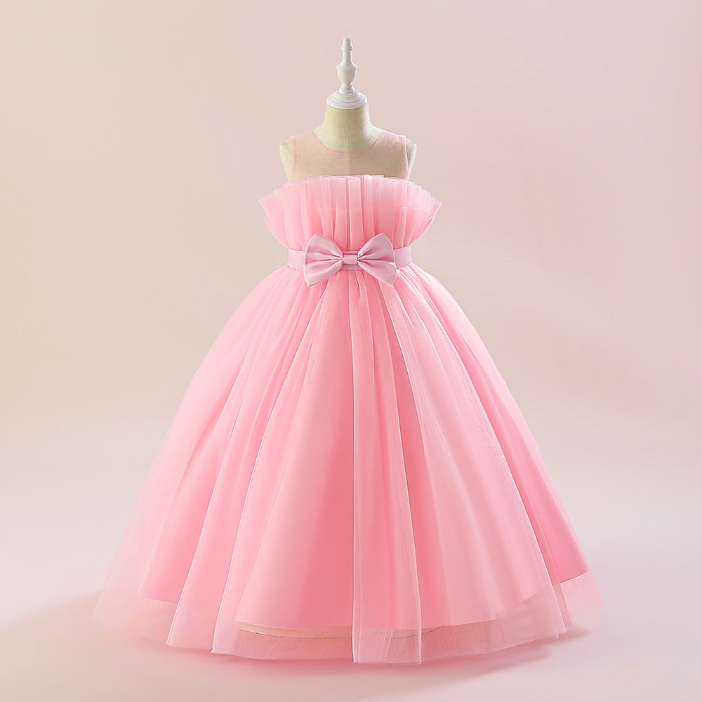 A-Line/Princess Sleeveless Floor Length Flower Girl Party Dresses with Bow