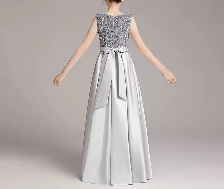 A-Line/Princess Sleeveless Round Neck Floor Length Girl Party Shinning Dresses