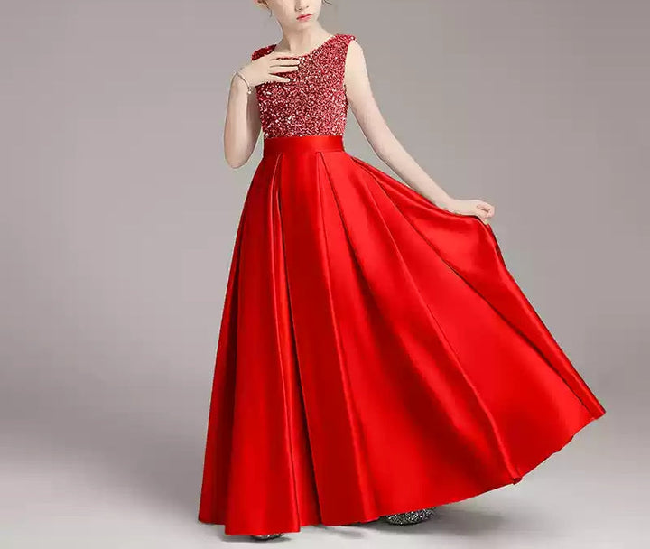 A-Line/Princess Sleeveless Round Neck Floor Length Girl Party Shinning Dresses