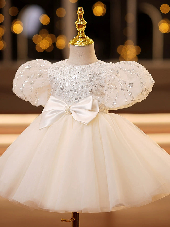 A-Line/Princess Short Sleeves Knee-Length Baby Girl Dresses with Bow