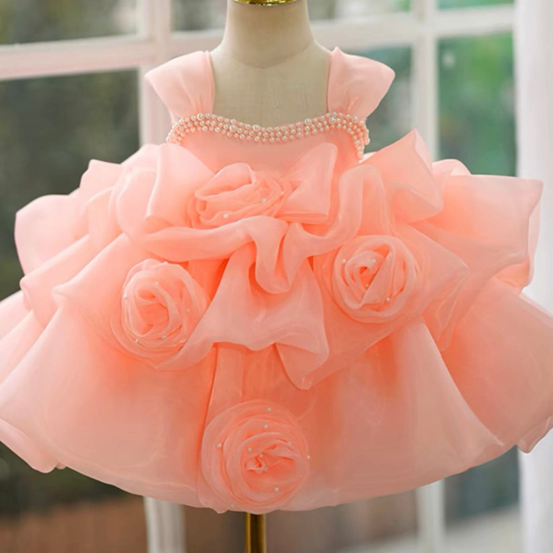 Ball Gown Sleeveless Knee-Length Baby Girl Party Dress with Ruched Flowers