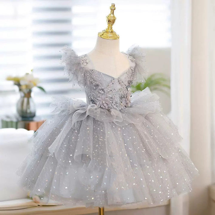 A-Line/Princess Tea-Length Flower Girl Party Dress with Beading Appliques