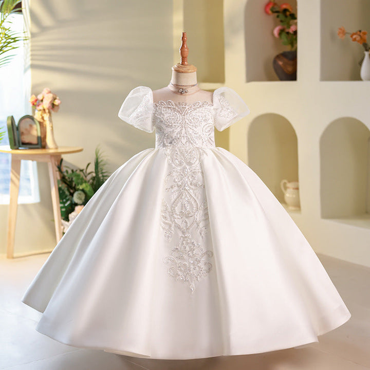 A-Line/Princess Short Sleeves Flower Girl Dresses with Rhinstone Appliques