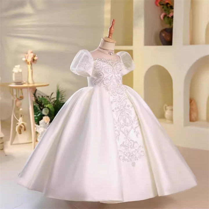 A-Line/Princess Short Sleeves Flower Girl Dresses with Rhinstone Appliques