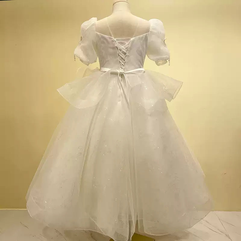 A-Line/Princess Short Sleeves Flower Girl Party Dresses with Rhinestone Appliques