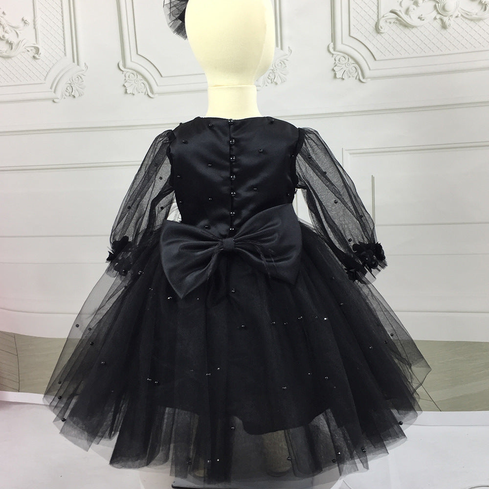 Ball Gown Long Sleeves Knee-Length Beading Baby Girl Party Dress with Feathers & Bow