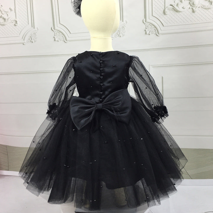 Ball Gown Long Sleeves Knee-Length Beading Baby Girl Party Dress with Feathers & Bow