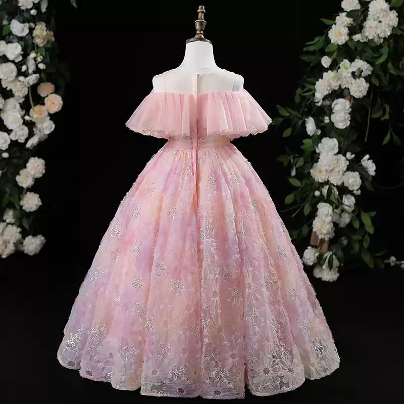 A-Line/Princess Off-the-Shoulder Floor Length Girl Party Dresses with Flowers