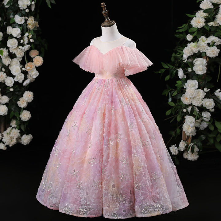 A-Line/Princess Off-the-Shoulder Floor Length Girl Party Dresses with Flowers