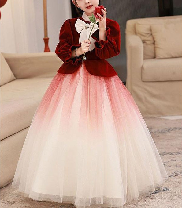 A-Line/Princess High Neck Long Sleeves Flower Girl Dresses with Bowknot