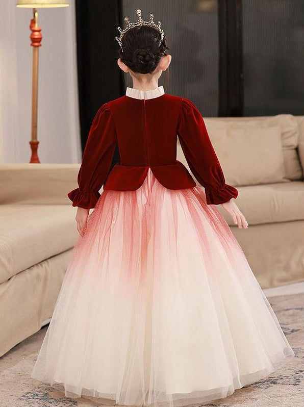 A-Line/Princess High Neck Long Sleeves Flower Girl Dresses with Bowknot