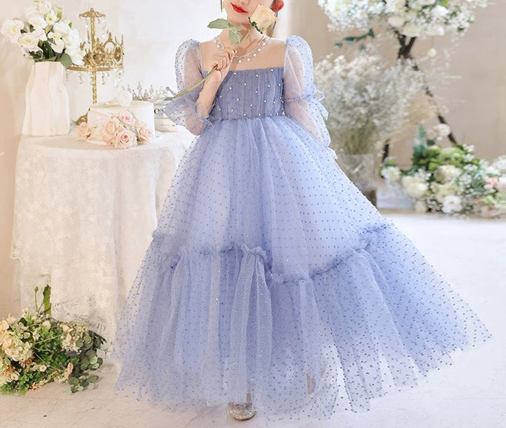 A-Line/Princess Long Sleeves Floor Length Girl Party Dress with Beadings