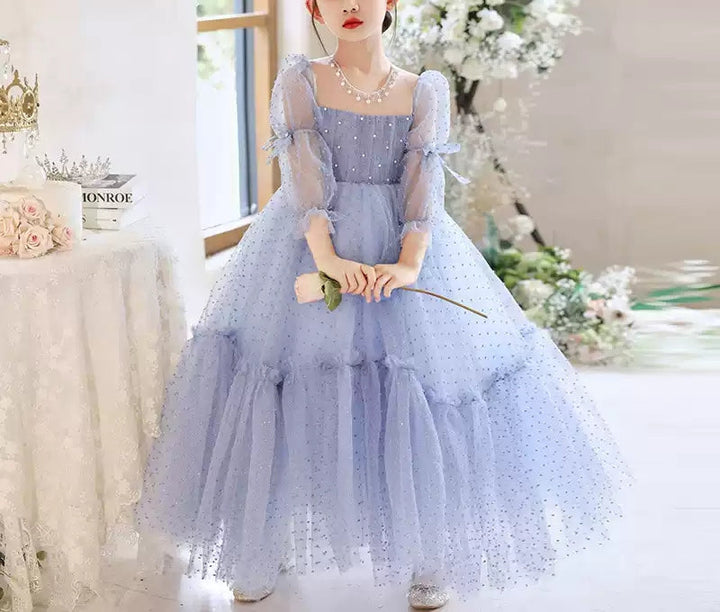 A-Line/Princess Long Sleeves Floor Length Girl Party Dress with Beadings