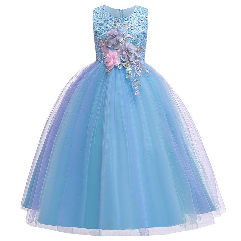 Ball Gown Scoop Neck Sleeveless Gradient Tulle Flower Girl Dress with Appliques & Embroidery