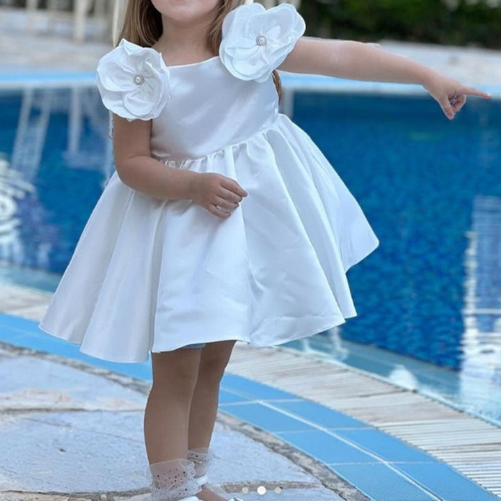 Sweet Ball Gown Off-the-Shoulder Flower Girl Dress with 3D Flower & Beadings