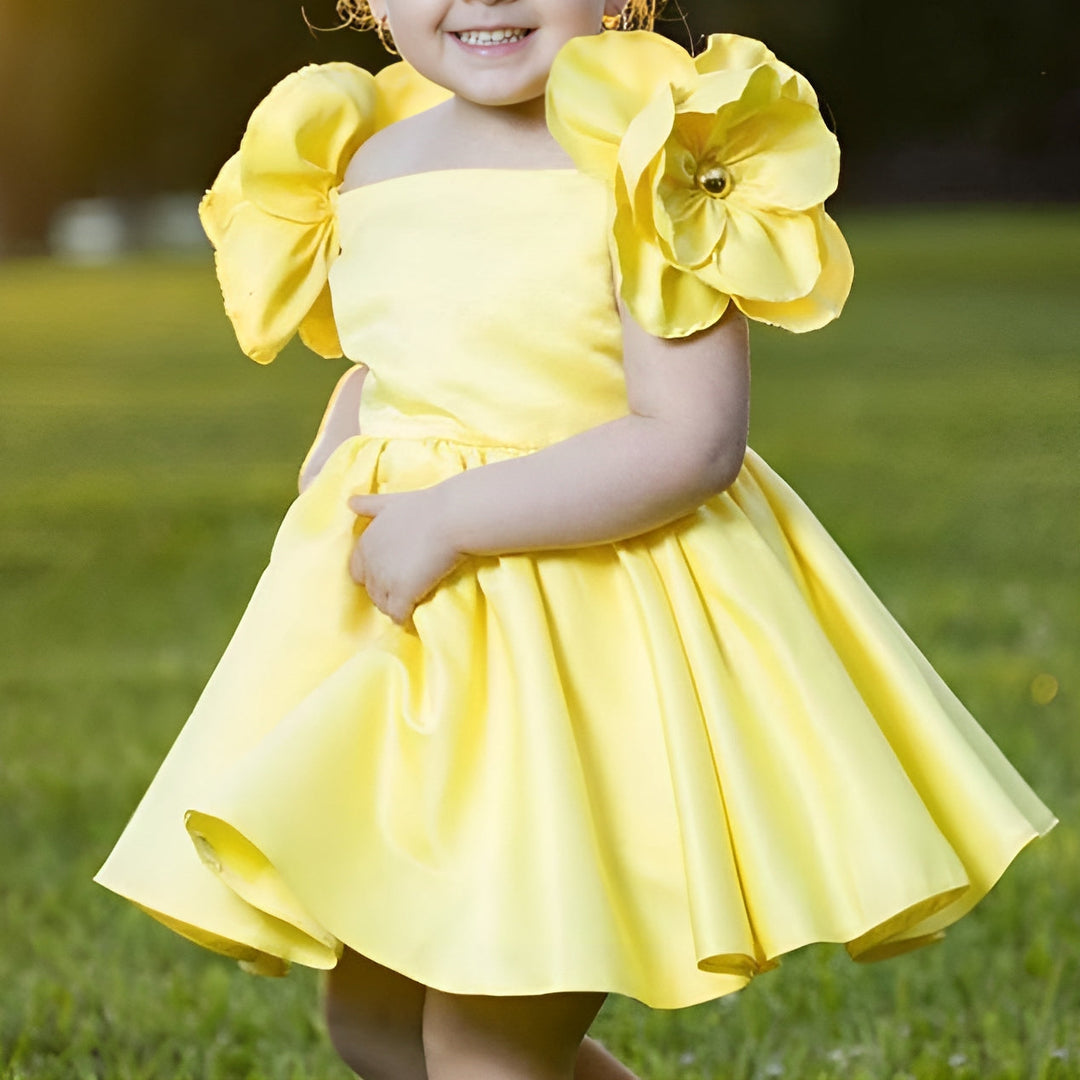 Sweet Ball Gown Off-the-Shoulder Flower Girl Dress with 3D Flower & Beadings