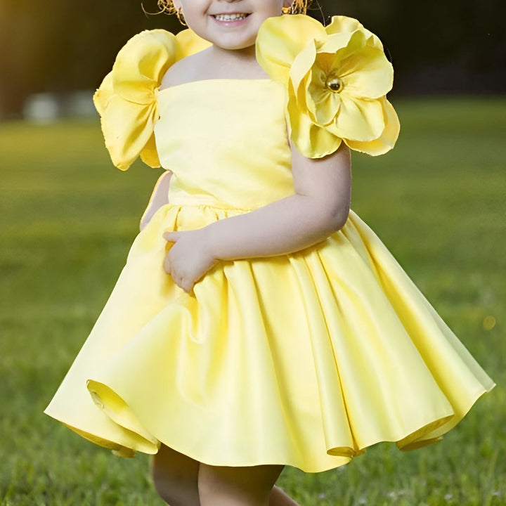 Sweet Ball Gown Off-the-Shoulder Flower Girl Dress with 3D Flower & Beadings