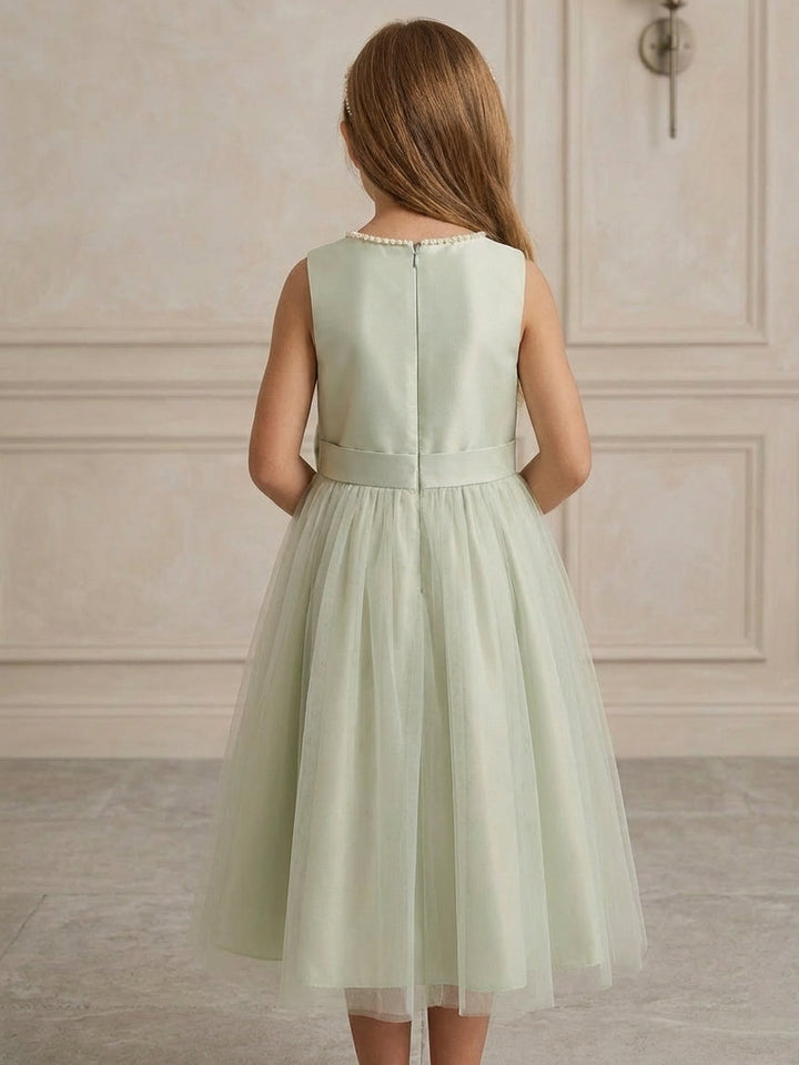 A-Line/Princess Scoop Flower Girl Dresses with Bowknot Tulle Tea Length Sleeveless