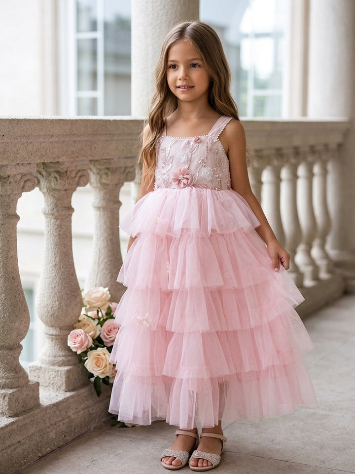 A-Line/Princess Spaghetti Straps Tulle Flower Girl Dresses Sleeveless Ankle-Length Floral