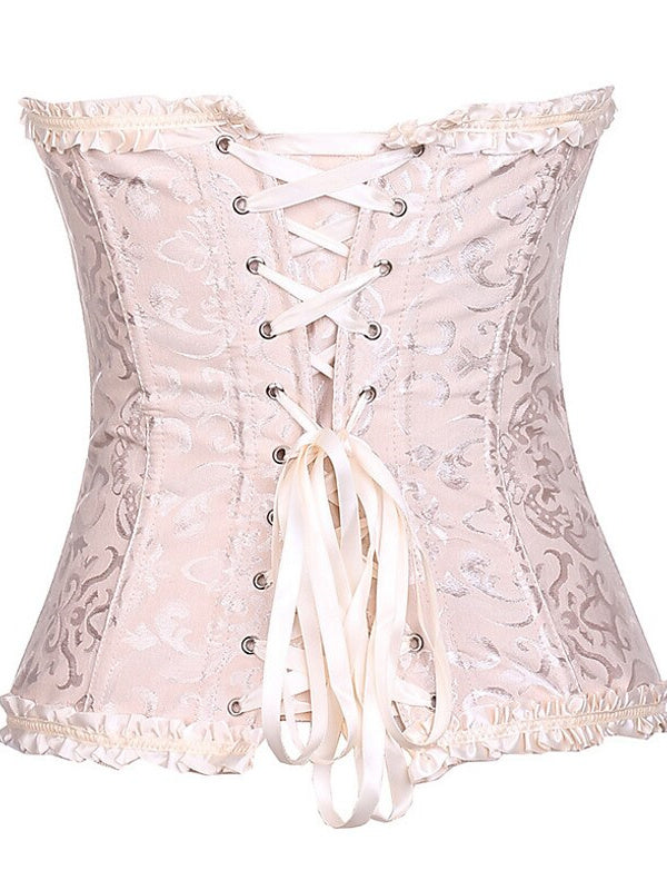 Women's Hook & Eye Tummy Control Push Up Jacquard Overbust Corsets for Wedding Party Birthday