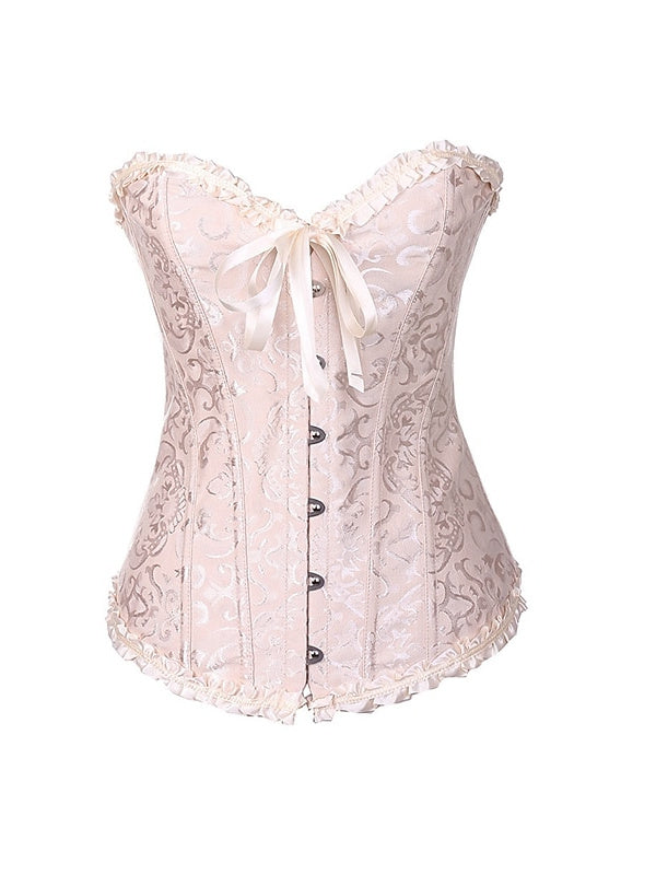 Women's Hook & Eye Tummy Control Push Up Jacquard Overbust Corsets for Wedding Party Birthday