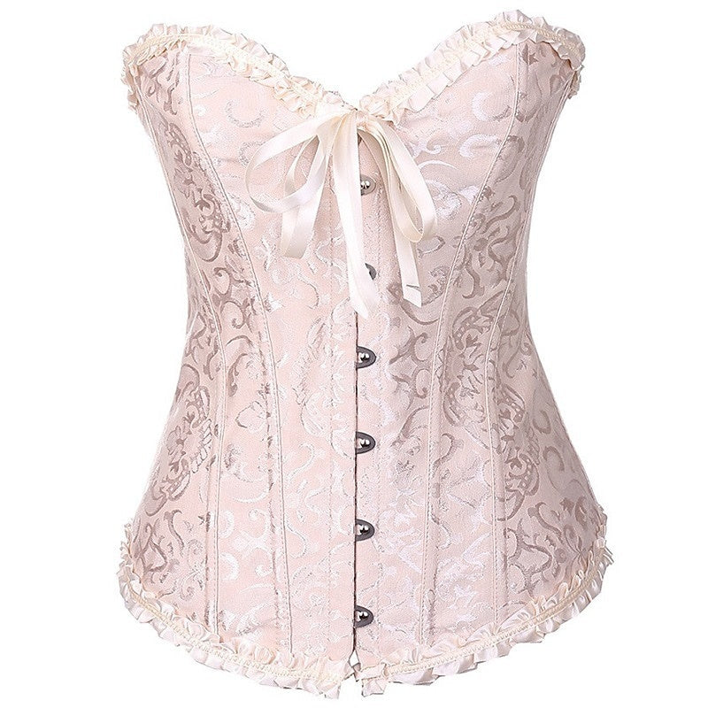 Women's Tummy Control Overbust  Jacquard Abstract Flower Hook & Eye Corsets for Wedding Party Birthday