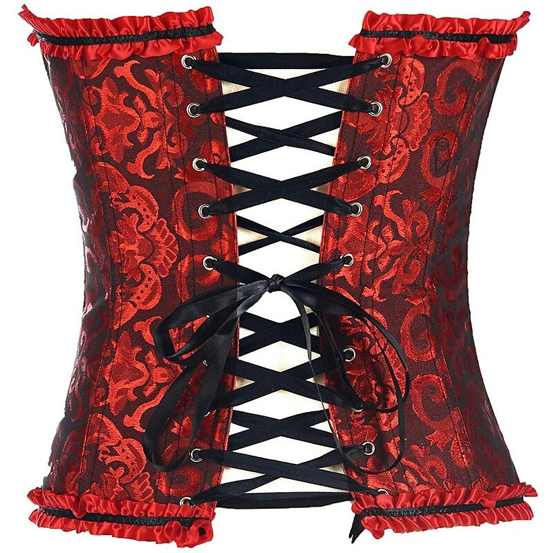 Women's Tummy Control Overbust  Jacquard Abstract Flower Hook & Eye Corsets for Wedding Party Birthday