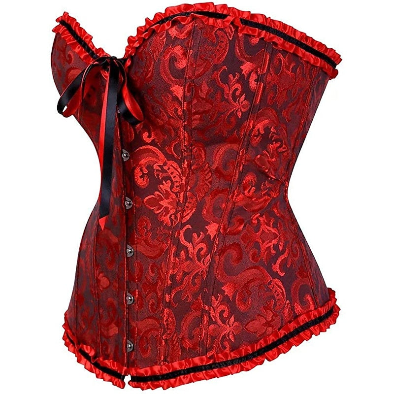 Women's Tummy Control Overbust  Jacquard Abstract Flower Hook & Eye Corsets for Wedding Party Birthday