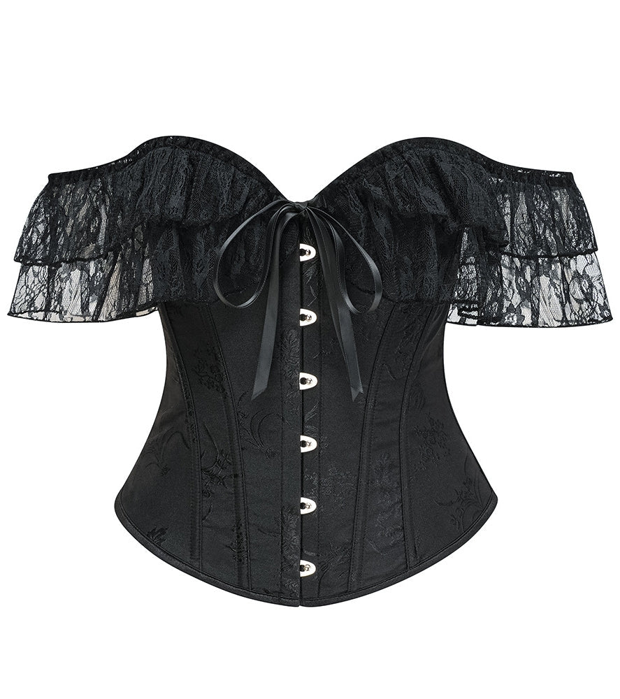 Women's Ruffled Lace Corset Off-the-Shoulder Boned Bustier Crop Top