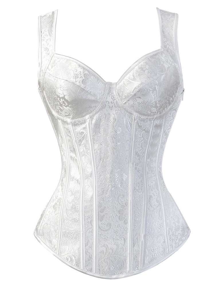 Women's Floral Jacquard Corset Structured Bustier with Sweetheart Neck