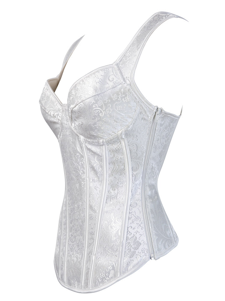 Women's Floral Jacquard Corset Structured Bustier with Sweetheart Neck