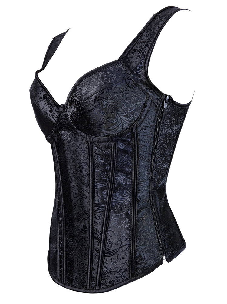 Women's Floral Jacquard Corset Structured Bustier with Sweetheart Neck